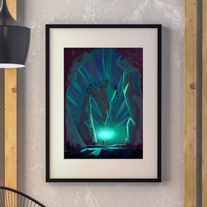 Art Print &quot;The Witness&quot;| Detaching Mountain Illustration| Mountain Wall Art|  Flying Stone Poster| Mountain Art Print