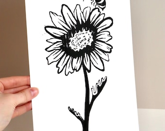 Original Woodcut Print "Daisy" In Printmaking