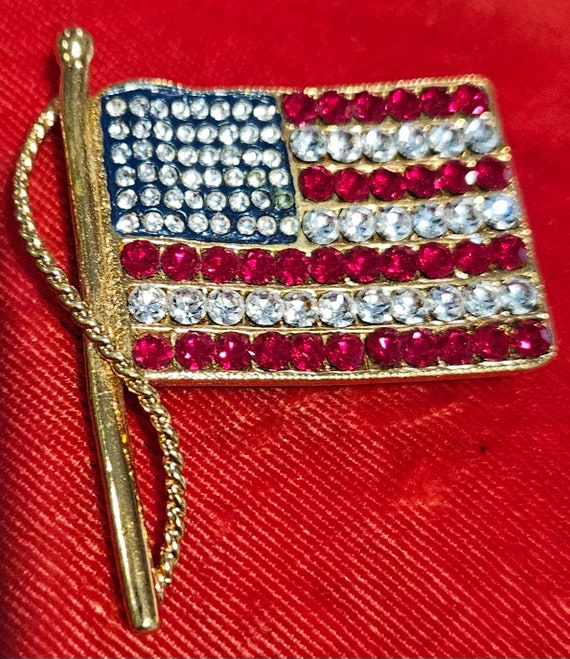 Rhinestone American Flag Brooch