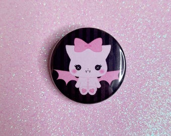 bitten vampire kitten bat haunted doll kawaii black pin button