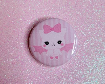 bitten vampire kitten bat haunted doll kawaii pastel pink pin button