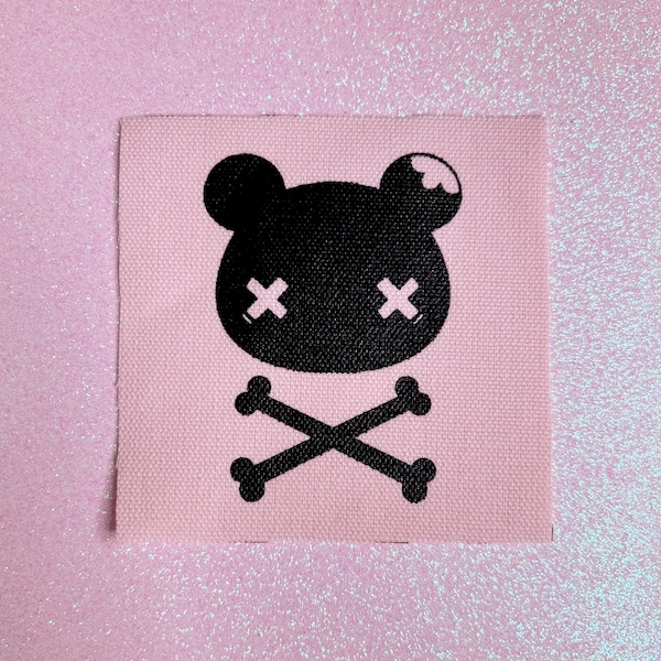 zomnom zombie bear pastel crossbones punk spooky cute kawaii patch