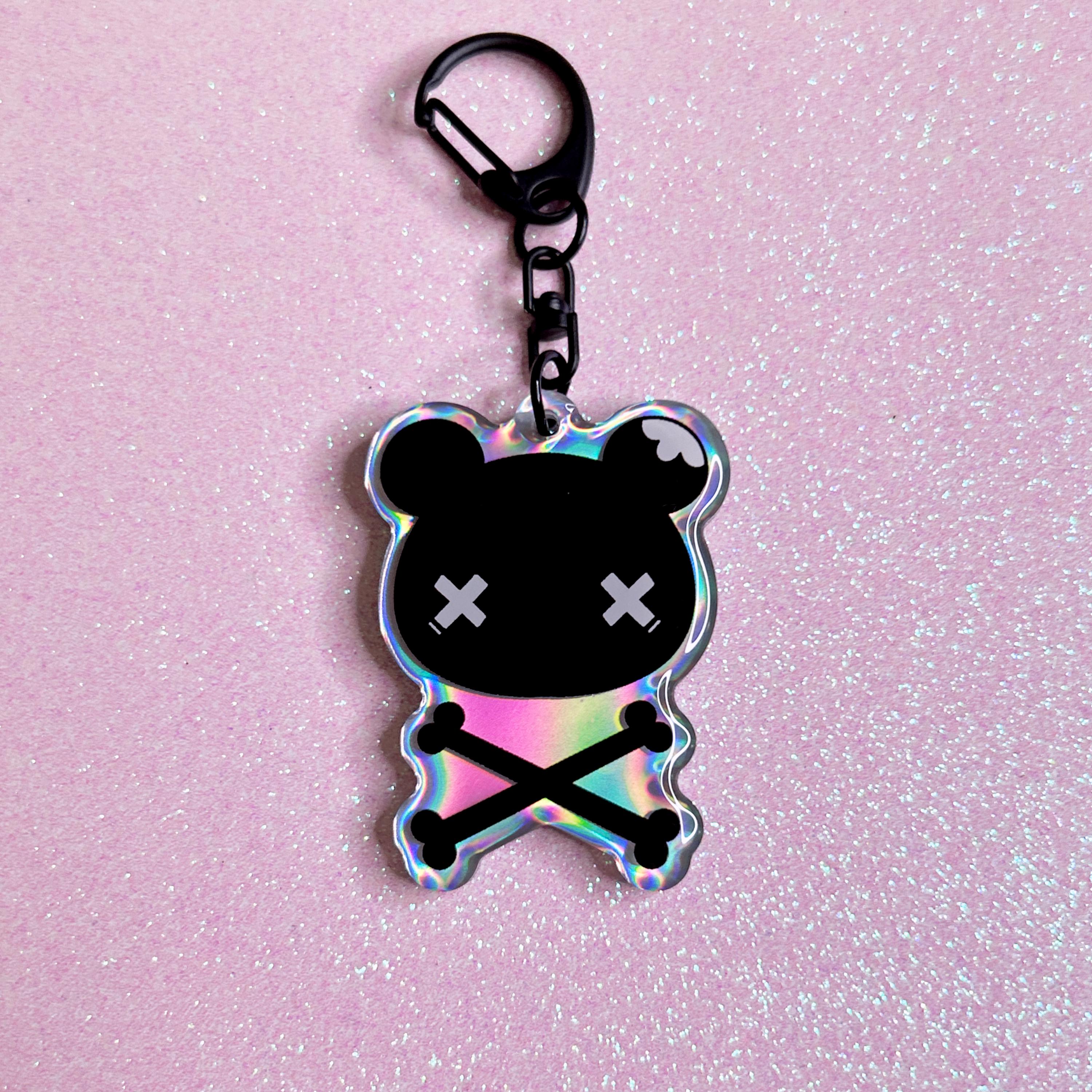 Zomnom Crossbones Zombie Bear Holographic Punk Horror Keychain - Etsy