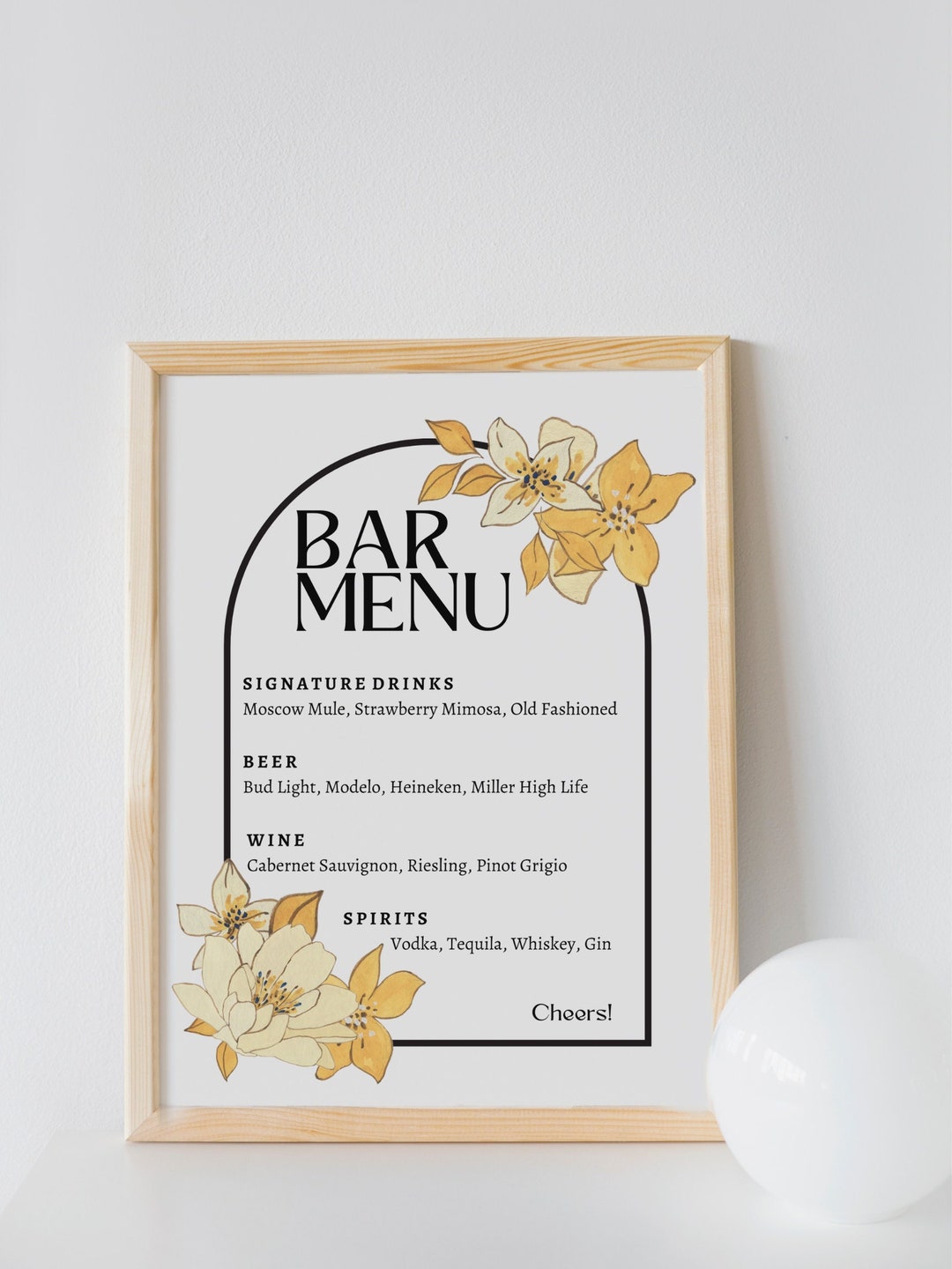 Retro BAR MENU Printable Sign/banner, Instant Download, Editable Signature Drinks Template, 8x11