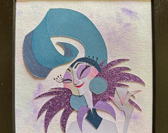 Arte de papel de villano de Yzma: obra de arte hecha a mano inspirada en el asesor del emperador