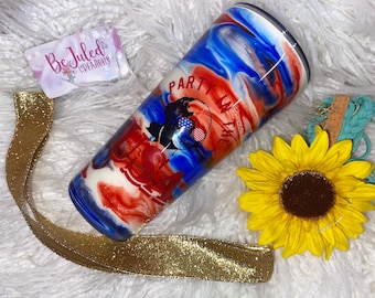 32oz Party in the USA Tumbler - Patriotic Red White & Blue Cup with Straw
