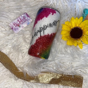 Happiness Glitter Tumbler – Rainbow Ombre Glitter Cup|Colorful Epoxy Tumbler| Inspirational Gift for Her|20 oz Stainless Steel Travel Mug”