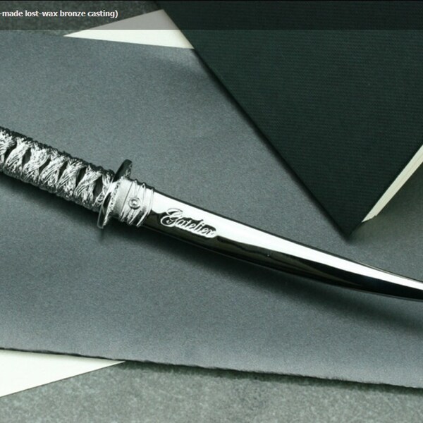 Samurai Letter Opener, Envelope Opener Knife Metal Letter Opening Knife, Envelope Slitter, Silver and Gold