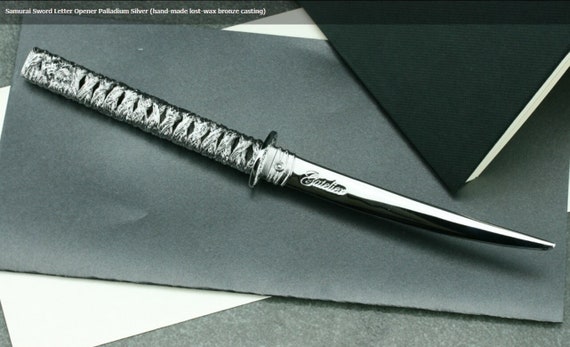 Samurai Letter Opener, Envelope Opener Knife Metal Letter Opening Knife,  Envelope Slitter, Silver and Gold 