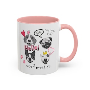 Taza de cerámica de 325 ml con divertidos diseños para amantes de los perros. Adorables perros de dibujos animados, frases divertidas y corazones para los amantes de las mascotas.