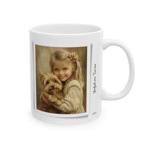 Yorkshire Terrier Ceramic Mug - Vintage Girl Illustration Coffee Cup