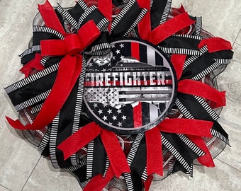 Firefighter Wreath for Front Door | First Responder Wreath | Front Door Wreath | Door Decor | Fireman Decor | Firefighter Decor