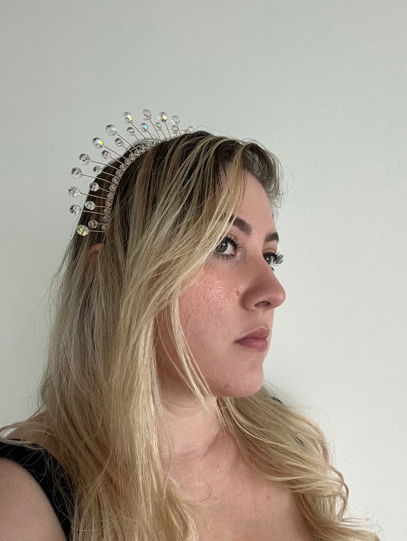 Iridescent Beaded Headpiece Halo Headband Crystal Crown Etsy