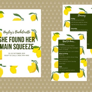 Main Squeeze Bachelorette Invitation/Itinerary