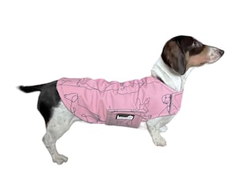 Dachshund water resistant jacket - Dachys Jackies - Happy Dachy Pink
