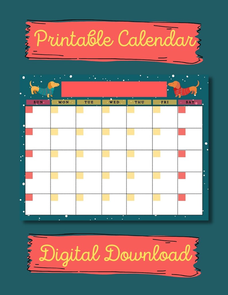 Printable Undated Dachshund Month Calendar Digital Download JPG PDF - Etsy
