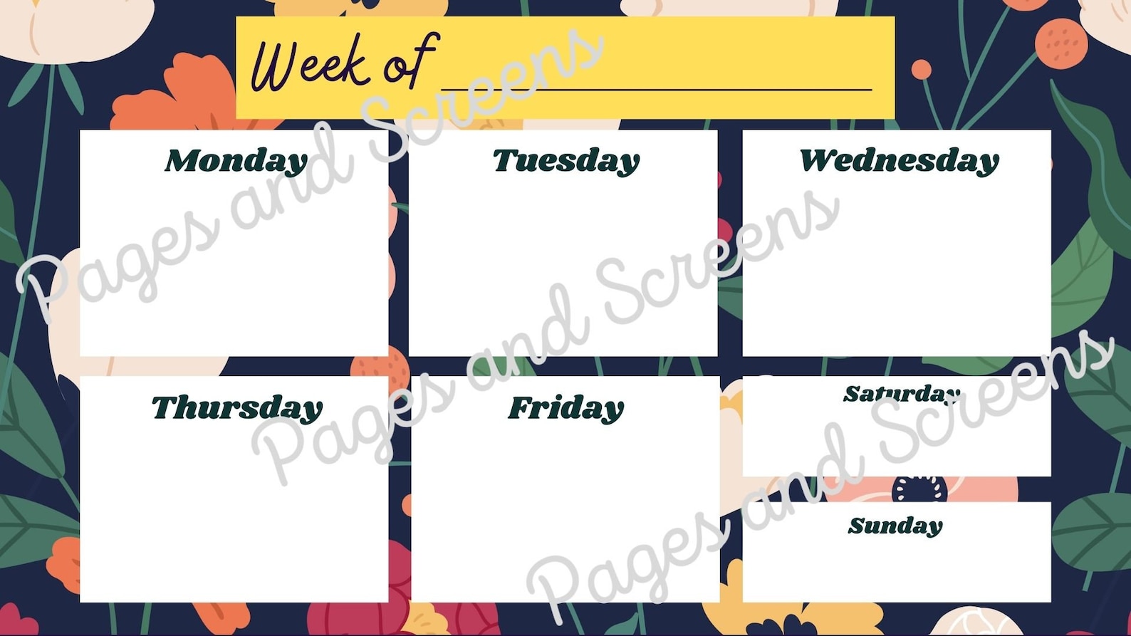 Printable Dark and Colorful Floral Weekly Calendar - Etsy