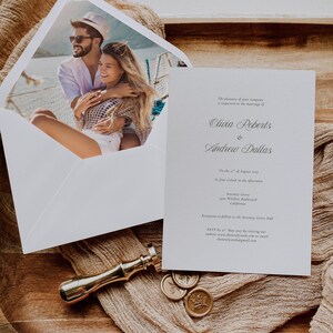 Photo Wedding Invitation Template Set 5x7, Envelope Liner Canva Suite, Elegant Script Design