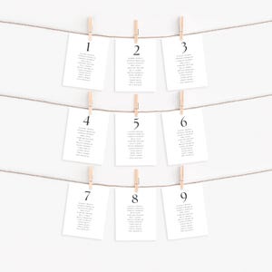 Minimalist Wedding Table Numbers, single card Seating Chart Canva Template (Digital Download)