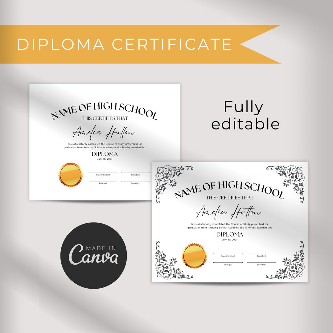 DIY Editable Diploma Canva Template Homeschool Diploma Etsy