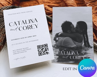 Wedding Invitation canva with QR code and photo template, Minimalist Wedding Invitation, Editable Minimalist Wedding Invite  Modern  Invite