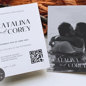 Hochzeitseinladung mit QR-Code und Fotovorlage, minimalistische Hochzeitseinladung, bearbeitbare minimalistische Hochzeitseinladung Moderne Einladung