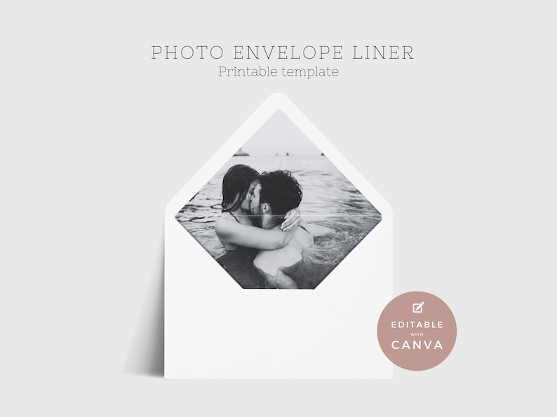 wedding envelope liner, diy print at home envelope liner ,in sizes a2, a6, a7, a9, 4 bar, euro flap and more.  print your own photo enevelope liner at home, wedding stationary liner Canva template