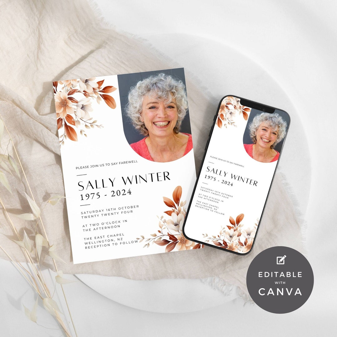 Funeral Invite Template Edit in Canva Memorial Template Text Evite ...