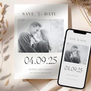 Save the date with photo Canva template, save the date phone evite and print template, simple save the date invitation with picture