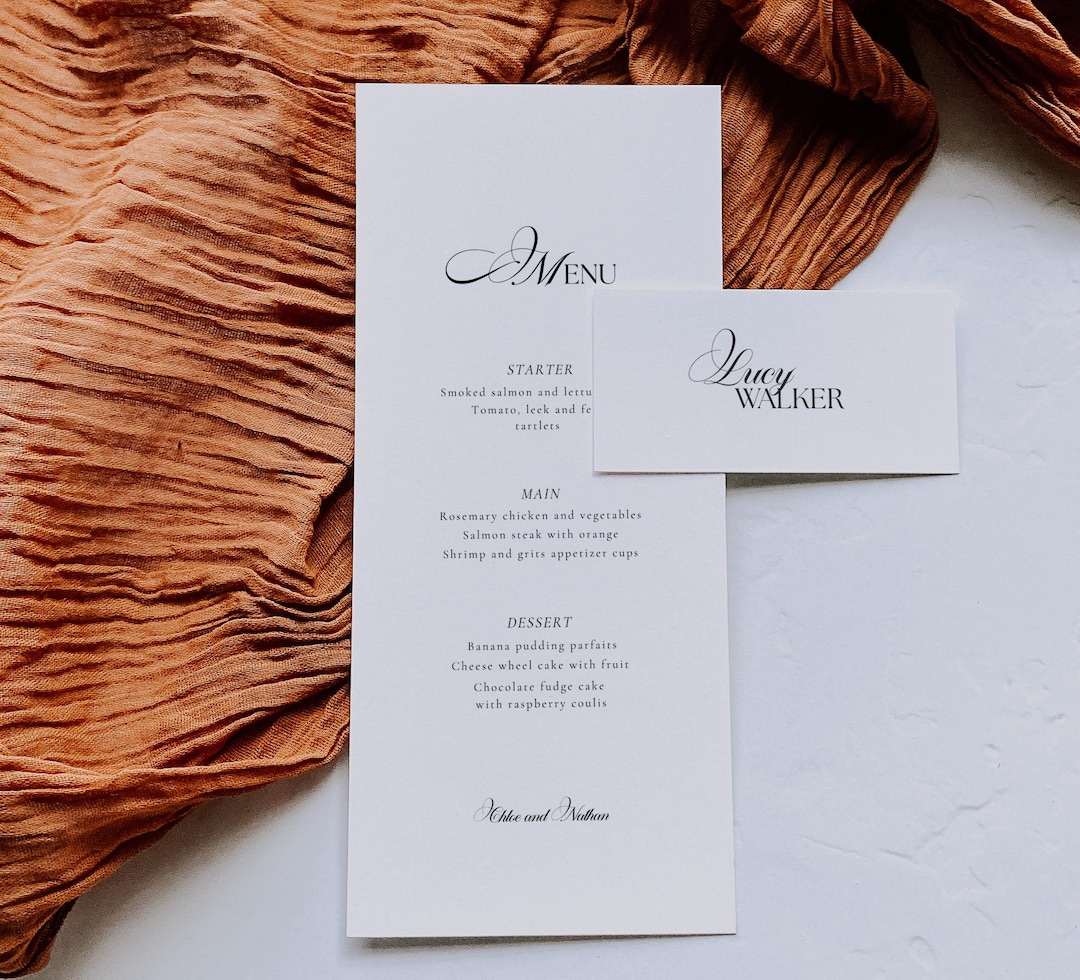 Wedding Menu With Name Place Card Canva Template, Editable Printable Place Tags, Dinner Menu ...