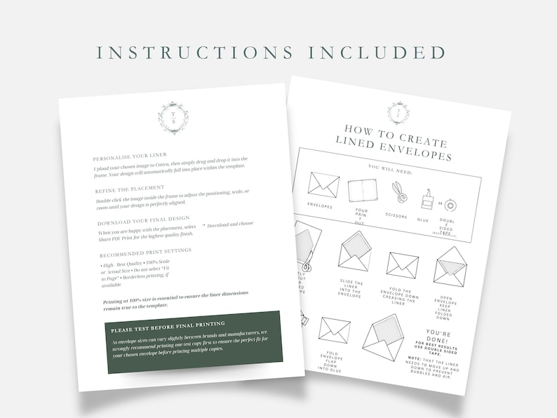 instructional sheets on how to use your printable custom envelope liners, and instructions on how to cut and create your custom envelope liners