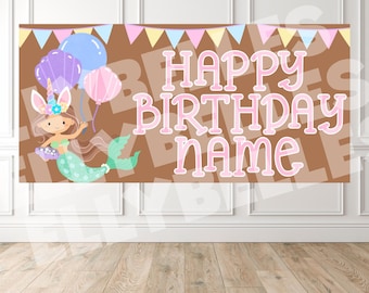 Unicorn Mermaid Girly Birthday | Editable Canva Banner Template
