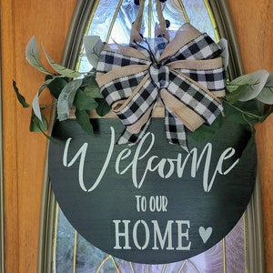 Front Door Decor| Welcome To Our Home Front Door Sign| Year Round Wreath| Frontdoor Sign|15 inch Door Hanger| Frontdoor Wreath