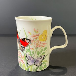 Roy Kirkham Exclusive Design Butterflies #47 Coffee Mug Fine Bone China Vintage 1991 Made in England Tea Cup Coffee Cup 4.25 inches tall