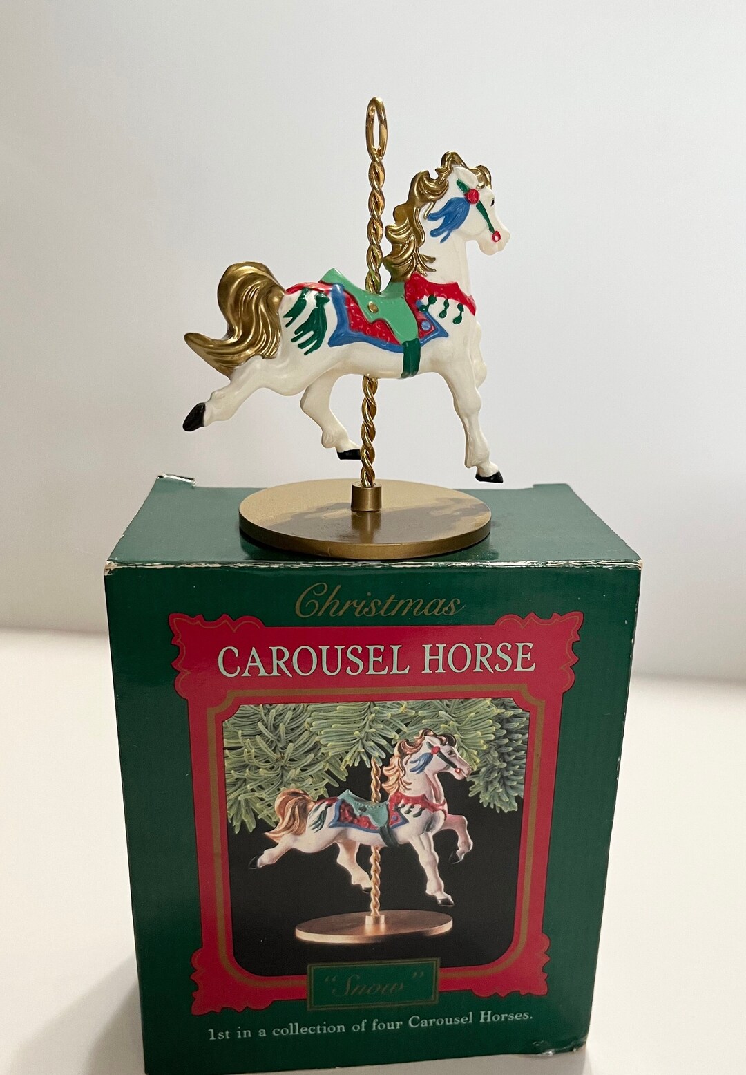 Vintage Hallmark Christmas Carousel Horse Ornament, 1989 Hallmark