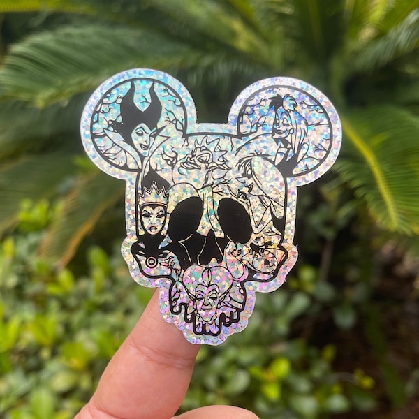 Enchanting Darkness: Disney Female Villains Skull Glitter Sticker - Maleficent, Ursula, Evil Queen
