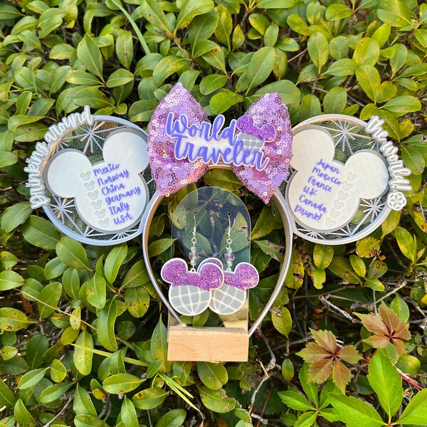 Epcot Drinking Around the World Checklist CUSTOM Minnie Ear | Personalized Mickey Mouse Ears || Matching Earrings Available