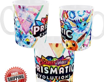 Pokemon Prismatic Evolutions Ceramic Mug Novelty Scarlet Violet Pikachu Trading Card Themed