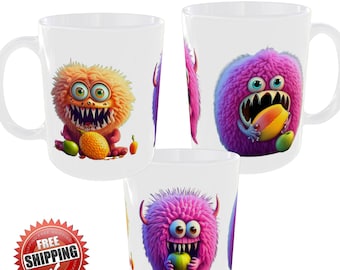 Scary Cute Fluffy Monsters Ceramic Mug Novelty Humour Fun Hilarious Children's Kids