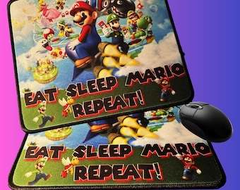 Mario and Luigi Themed Gaming Desktop Laptop Mouse Pad/Mat: "Eat, Sleep, Mario, Repeat"