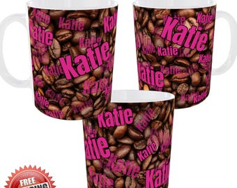 Coffee Lover Personalised All Over With Name Ceramic Mug Coffee Beans 11oz