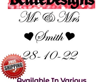 Personalised Wedding Name and Date Just Married Mr & Mrs. Vinyl Decal Transfer Sticker Love Hearts Keepsake Gift Framed