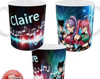 K-Pop Personalised With Name Music Notes Ceramic Mug Novelty Children's Adults 11oz