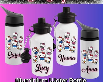Hello Kitty Personalised With Name Drinks Water Bottle Aluminium Children's Kids Girls School