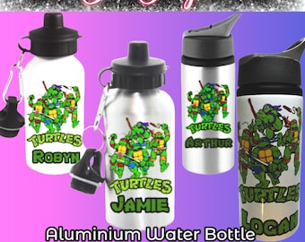 Turtles TNMT Personalised Name Drinks Water Bottle Aluminium Flip Kids School Packlunch Children