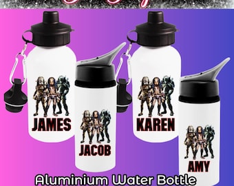 Predator Alien Themed Personalised Name Drinks Water Bottle Aluminium Children's Kids Adults