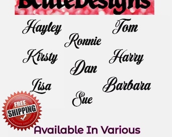 6 Personalised Name vinyl decal stickers for water bottles glasses, mugs, badges, lockers, gift cards