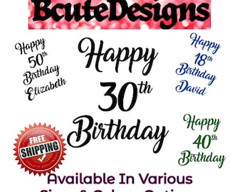 Happy Birthday Any Age Any Name Personalised Vinyl Decal Transfer Sticker For Wall Balloons Cards Window