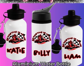 Go Kart Karting Personalised Name Drinks Water Bottle Aluminium Children's Kids Adults