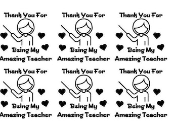 Thank You Teacher Gift School Nursey Amazing Teacher 6x Vinyl Decal Transfer Stickers 9x9cm Each For Balloons Mugs Wine Glasses Wine Bottle